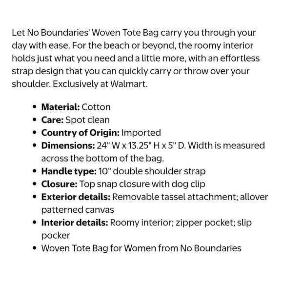 No Boundaries Women's Woven Beach Boho Tote Diaper Bag Mint Stripe Made In India - Picture 12 of 16